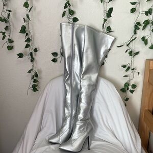 Cute Graphic Silver Boots